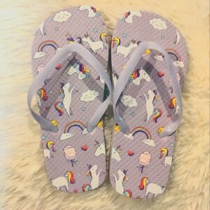 5 for $10🥳 Kids unicorn rainbow purple flip flops